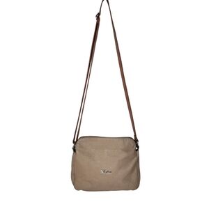 Valentina Leather Crossbody Bag Made in Italy Genuine Pebbled Leather Tan Taupe